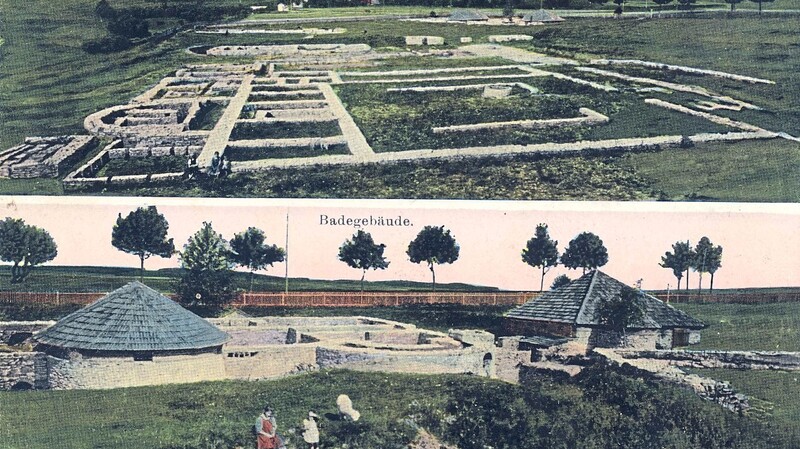 Historische Postkarten zeigen, wie das Kastell zu Beginn der Grabungen aussah.