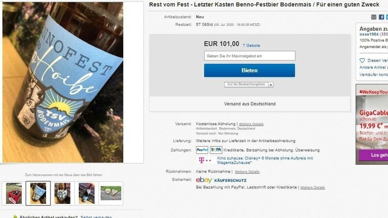 Zwei Tage nach Auktionsstart stand der letzte Kasten Benno-Festbier schon bei einem Preis von über 100 Euro.