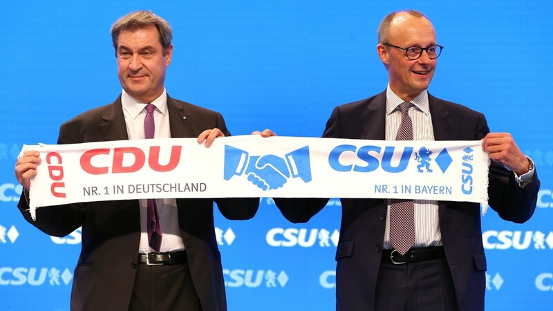 CSU-Chef Markus Söder (l.) und CDU-Chef Friedrich Merz demonstrieren Einigkeit.  Foto: Karl-Josef Hildenbrand/dpa