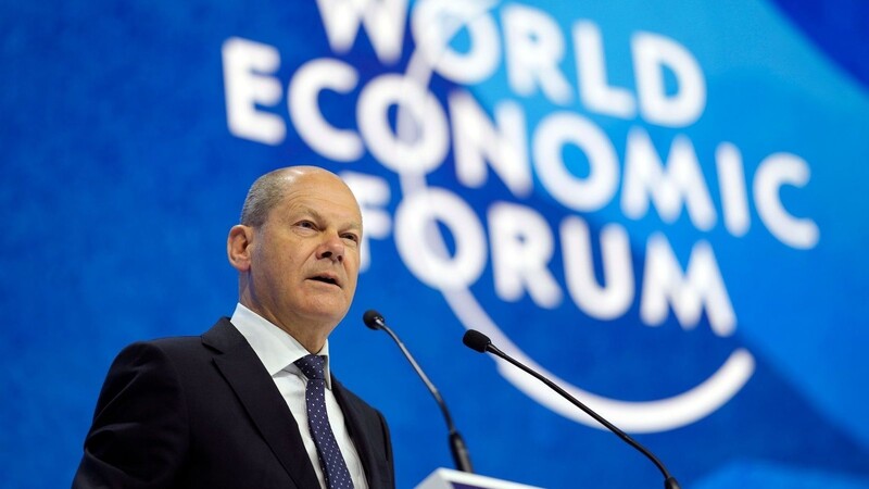 Bundeskanzler Olaf Scholz während seiner Rede auf dem Weltwirtschaftsforum in Davos.