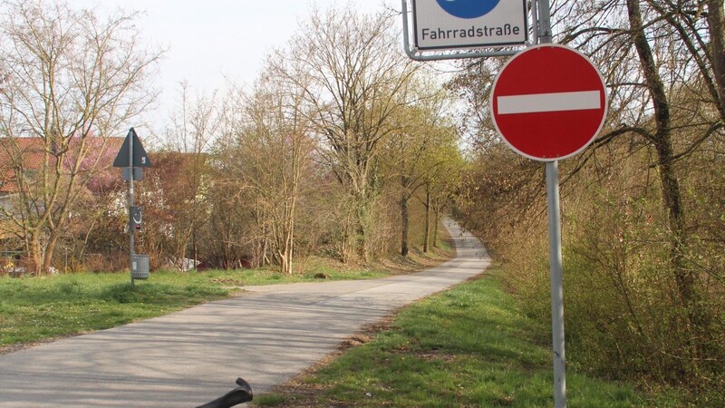 Die bisher einzige Fahrradstraße im Stadtgebiet am Alburger Rennweg.
