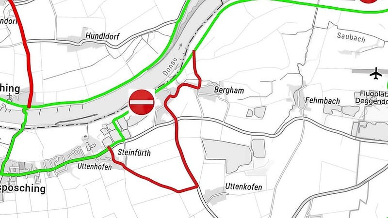 Im Februar ist der Radweg teilweise gesperrt. Die rote Linie zeigt die Umleitungsstrecke.