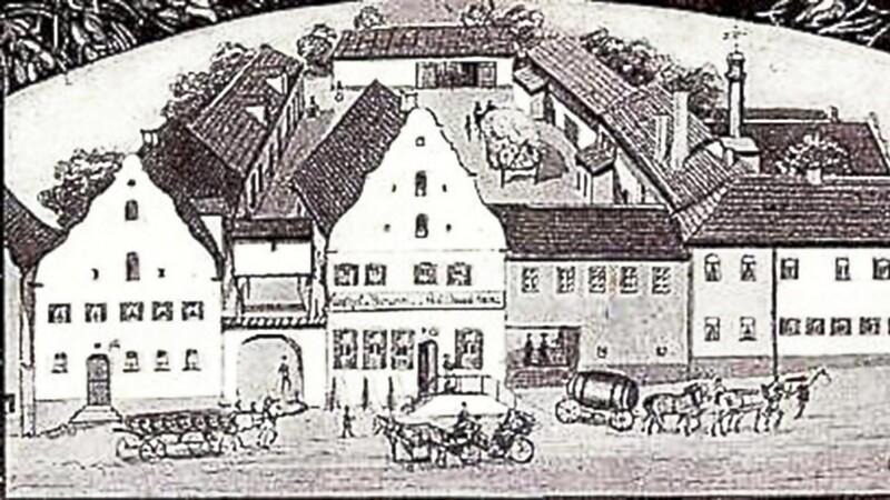 Das Gelände "Gasthaus zur Post" (Mitte) auf einer alten Zeichnung.
