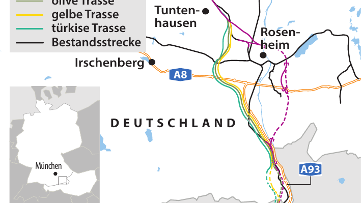 Der sogenannte Brenner-Nordzulauf soll die Kapazitäten zum künftigen Brenner Basistunnel erweitern, an dem in Italien und Österreich gebaut wird. Damit sollen etwa 2030 mehr Güter auf die Schiene kommen.