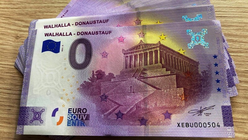 Kein Zahlungsmittel, aber ein Sammlerstück: So sieht der neue Null-Euro-Schein mit der Walhalla aus.