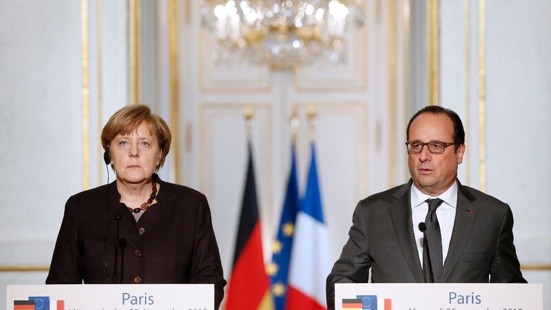 Kanzlerin Angela Merkel und der französische President Francois Hallande.