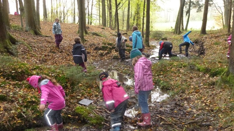 Die Kindergruppe "Dreckspatzen" erschließt sich spielend den Wald und die Natur.