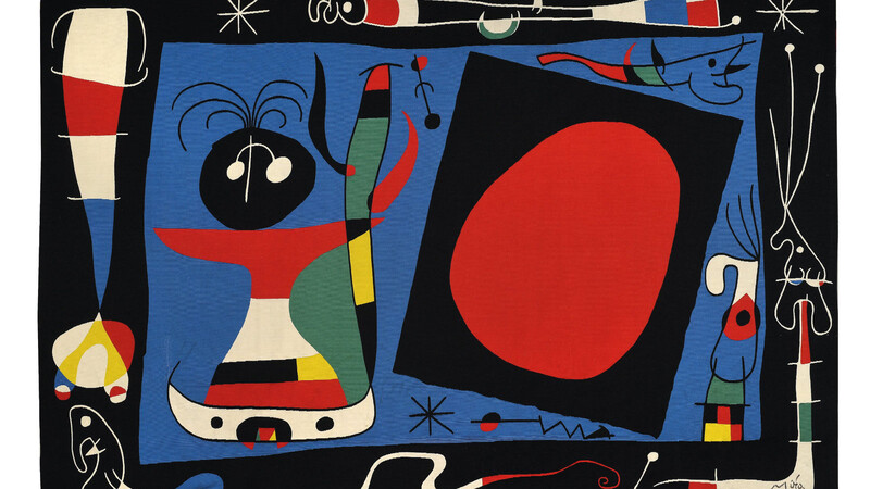Joan Miró (1893?1983): Komposition Nr.1, Frau am Spiegel, 1966, Manufacture des Gobelins, 306 × 455 cm, Wolle, Sammlung Mobilier national