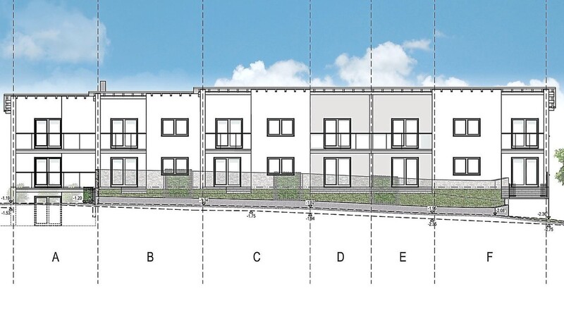 Vom ursprünglich geplanten Gebäude mit 14 Wohnungen, hier in der Südansicht von der Landshuter Straße aus, wird künftig entweder das Segment D oder E entfernt.