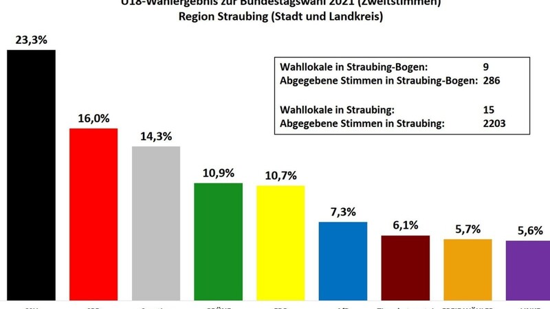 Das Ergebnis der U18-Wahl in der Region Straubing.