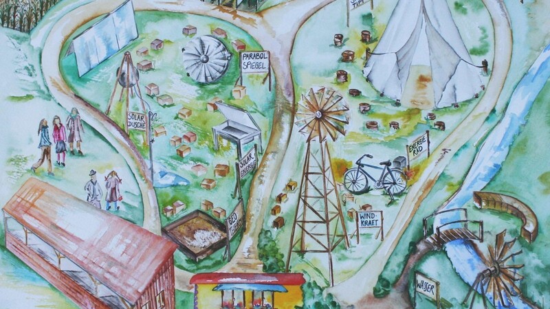So soll der Energiepark der Jugendbildungsstätte Waldmünchen einmal aussehen. Die Skizze hat Patricia Bachl entworfen.