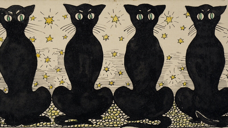 Auch im vorvorigen Jahrhundert, lange vor Facebook und Instagram, liebten die Leute schon Cat-Content: Carl Strathmann hielt "Vier schwarze Katzen" um 1896 als Aquarell und mit Tusche fest.