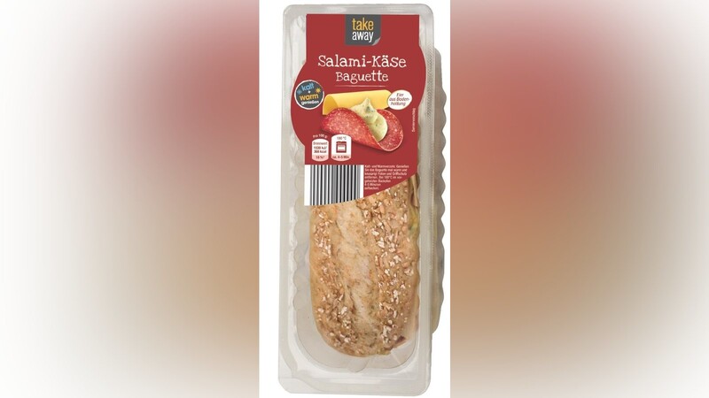In einer bestimmten Charge dieses Salami-Käse-Baguettes der Marke "Take Away" wurden Salmonellen festgestellt. Der Artikel wird bei Netto angeboten und wurde nun aus dem Verkauf genommen.