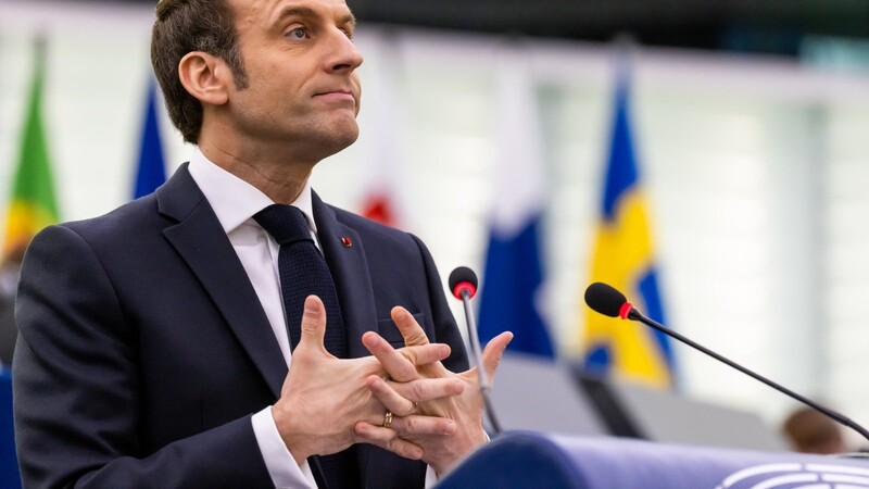 Emmanuel Macron (LaREM), Staatspräsident von Frankreich, spricht im Plenarsaal im Gebäude des Europäischen Parlaments. Während der heutigen Plenarsitzung des Europäischen Parlaments stellt Emmanuel Macron die Ziele der beginnenden Ratspräsidentschaft Frankreichs vor.