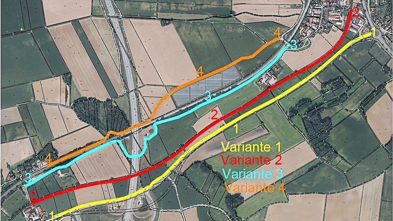 Wegen gescheiterter Grundstücksverhandlungen bleibt für den Verlauf des Radweges zwischen Kläham und Siegensdorf nur die Variante vier, die nördlich der Bahnstrecke entlang führt.