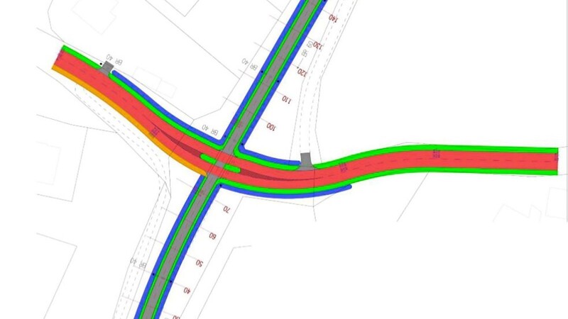 Der Plan zeigt die geplante höhengleiche Kreuzung Radweg - Wutzldorfer Straße.