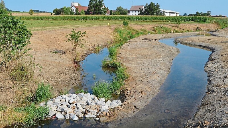 Entlang von Gewässern wie dem Franzosengraben (auf dem Foto kurz nach der Renaturierung) aber auch landwirtschaftlichen Flächen sollen Biotopverbundstrukturen erhalten und geschaffen werden.