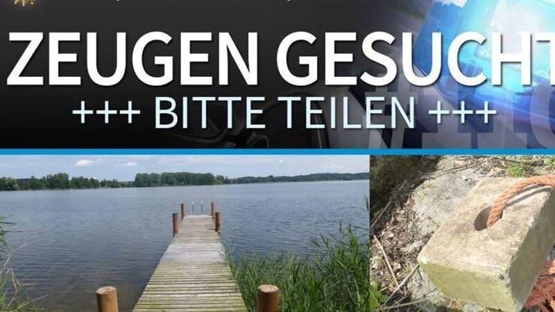 Die Polizei Oberbayern Süd hat im Fall des getöteten Hundes von Waging am See eigens einen Fahndungsaufruf auf Facebook gestartet. Im Bild ist der Steg zu sehen, in dessen Nähe das ertrunkene Tier gefunden wurde. Außerdem auch das Seil und der Betonstein, an dem der Hund festgebunden war.