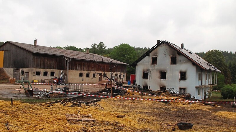 Der Kuhstall mit 50 Tieren (links) ist gerettet, alles Übrige haben die Flammen zerstört.