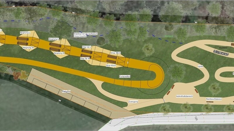 Die im Gemeinderat vorgeschlagene Mountainbike-Anlage: Rechts befindet sich der Rundkurs für Anfänger und links der Parcours für Fortgeschrittene.