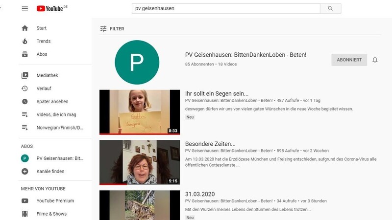 Der Videokanal des Pfarrverbandes Geisenhausen ist direkt über die Suchfunktion von Youtube leicht zu erreichen.