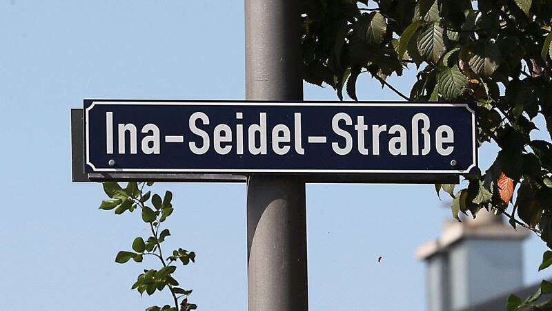 Formschön, ansprechend umrankt und gar nicht mal so unproblematisch: ein Ina-Seidel-Straßenschild in Nördlich Wolfgangsiedlung.