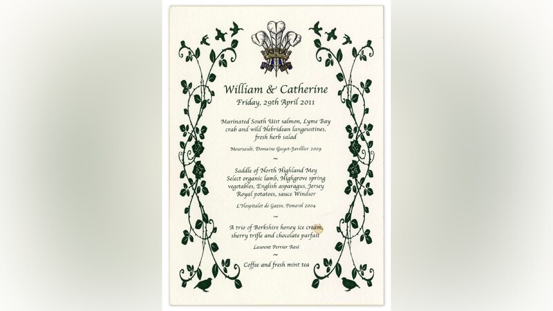 Die Menükarte des festlichen Abendessens bei der Hochzeit von Prinz William und Kate wurde mit einem Eröffnungsangebot von 1.000 Dollar versteigert.