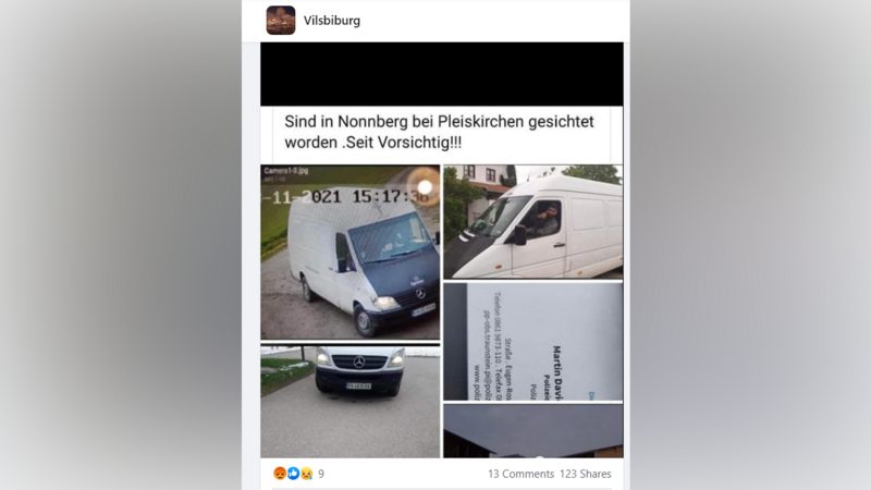 Ein Screenshot aus der Vilsbiburg-Gruppe bei Facebook: Der Nutzer schreibt dazu: "Achtung, Einbrecherbande unterwegs. In Bonbruck und Umgebung wurde am hellichten Tag eingebrochen."