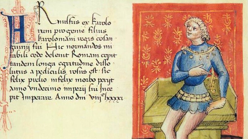 Kaiser Arnulf (850 bis 899) - Zeichnung aus "Liber Augustalis" um 1387.