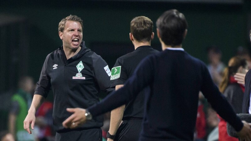 Schon während des Halbfinals im DFB Pokal gerieten Florian Kohfeldt (l.) und Niko Kovac mehrmals in Diskussionen - auf der Pressekonferenz nach der Partie ging es dann weiter.