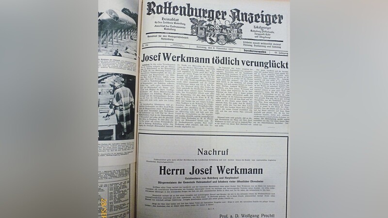 Bericht und Todesanzeige im Rottenburger Anzeiger von 1952.