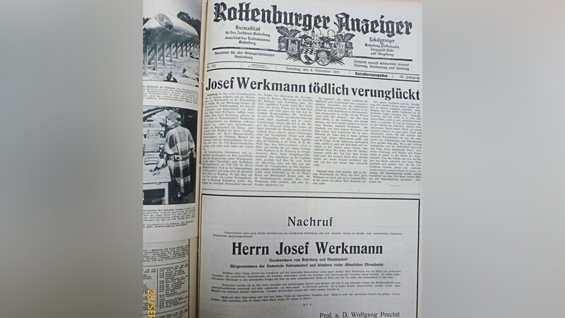 Bericht und Todesanzeige im Rottenburger Anzeiger von 1952.