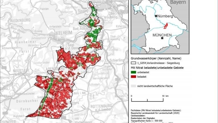 Der mit Nitrat belastete Grundwasserkörper im Landkreis Kelheim
