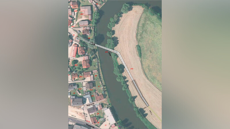 Der Lageplan der neuen Brücke, die nahe des alten Mitterdorfer Gerätehauses den Fluss überquert.