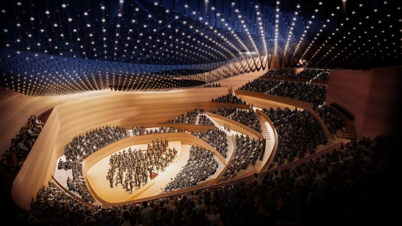 Eine Simulation der neu konzipierten Philharmonie. Das Büro des Münchner Architekten Gunter Henn hat sie mit dem Akustiker Yasuhisa Toyota entwickelt.