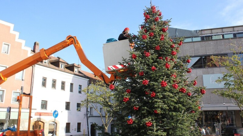 Der Christbaum am Chamer Marktplatz.