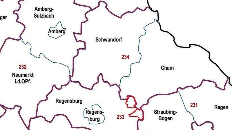 Wörth und Brennberg (rot umrandet) zählen seit heuer zum Wahlkreis Cham/Schwandorf. Deswegen müssen die Delegierten auf verschiedenen Konferenzen neue Regeln beachten.