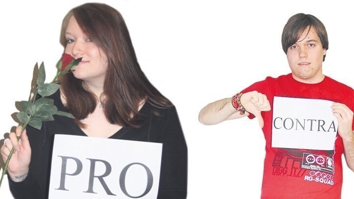 Jessica Seidl (links) ist für den Valentinstag, Patrick Beckerle ist dagegen. (Foto: Voltz)