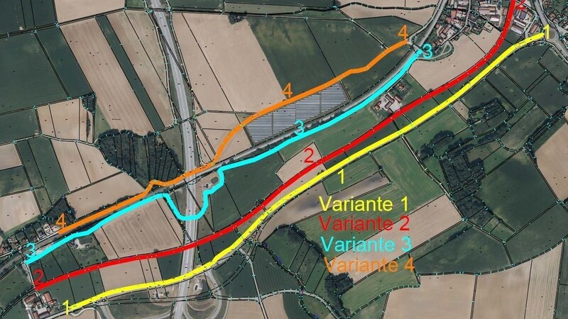 Wegen gescheiterter Grundstücksverhandlungen bleibt zur Realisierung des Radweges zwischen Kläham und Siegensdorf wohl nur die Variante vier, die nördlich der Bahnstrecke verläuft.
