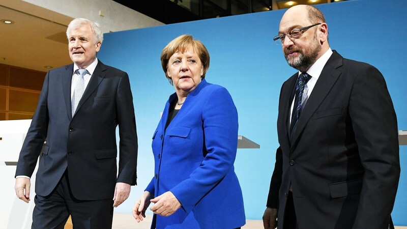 Verhandeln über eine GroKo: CSU-Boss Horst Seehofer, die geschäftsführende Bundeskanzlerin Angela Merkel und SPD-Chef Martin Schulz.