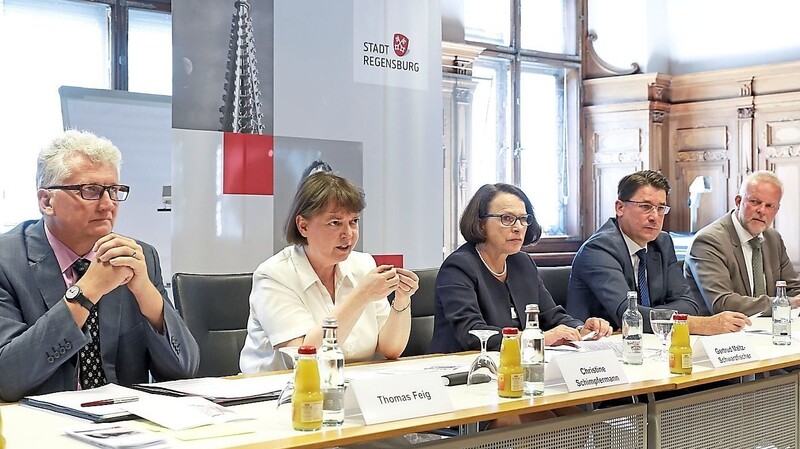 Thomas Feig, Christine Schimpfermann, Gertrud Maltz-Schwarzfischer, Manfred Koller und Frank Steinwede stellten das Stadtbahn-Projekt vor.