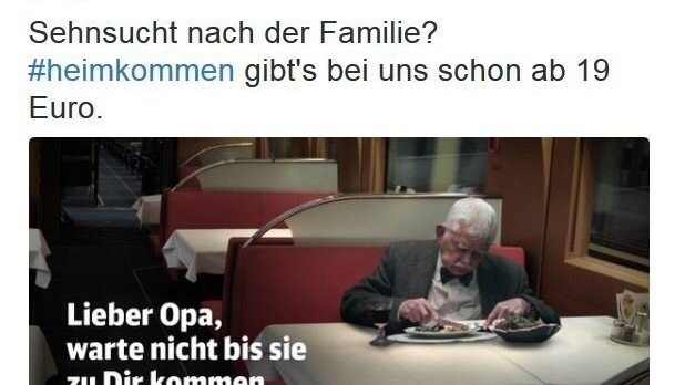 Mit diesem Bild kopiert die Deutsche Bahn den bekannten Edeka-Werbespot - und erntet dafür im Netz beißende Kritik.