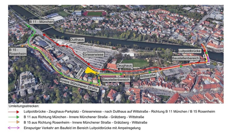 Auf dieser Karte sind die Umleitungen zur Wittstraßen-Sanierung von 2. bis 8. Juni ersichtlich.