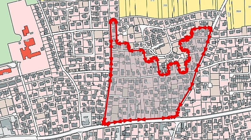 Der Geltungsbereich des Bebauungsplans "Nördlich der Hauptstraße" ist rot umrandet.