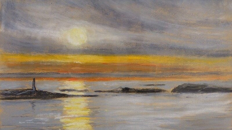 Sonnenuntergang in Folda, Pastell von Gerhard Michel aus dem Jahr 2013.