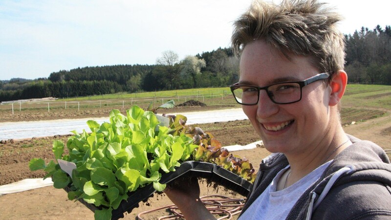Die Erdballen sind noch nicht so fest wie beim Gärtner, aber Daniela Ried freut sich trotzdem sehr über ihren Aussaaterfolg beim Salat.