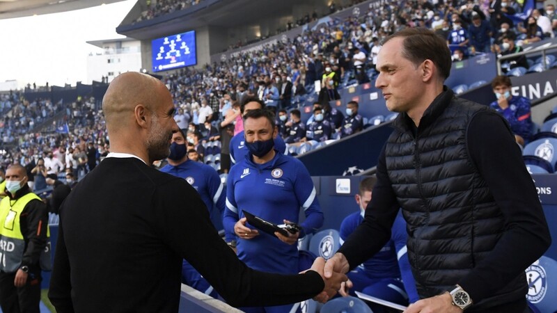 Das große Duell: Pep Guardiola (l.) und Thomas Tuchel beim Champions-League-Finale 2021.