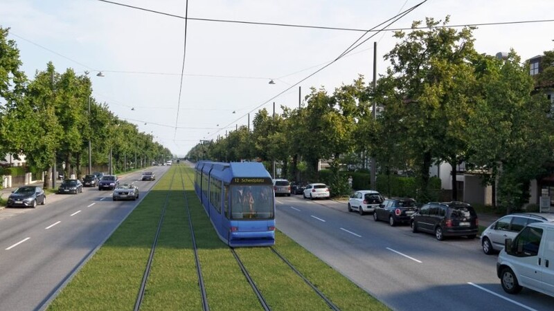 Die Tram Westtangente, hier Visualisierungen von der Fürstenrieder Straße, bekommt von Anwohnern viel Gegenwind.