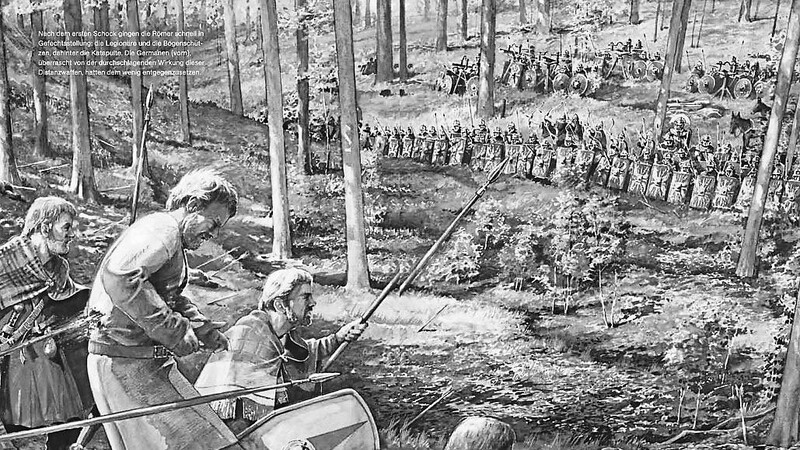 Die Germanen hatten der Durchschlagskraft der römischen Torsionsartillerie wenig entgegenzusetzen. - Durch die Fundorte von eisernen Spitzen der Geschosse konnte nachvollzogen werden, wo die Geschütze standen und damit auch die Aufstellung beider Heere.