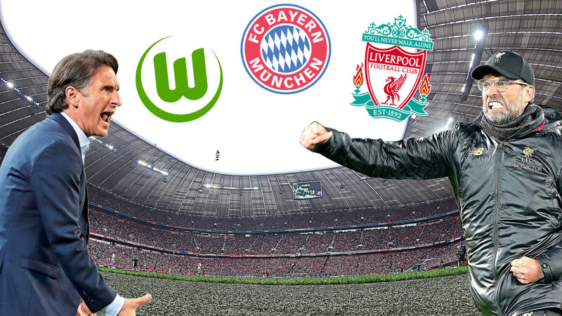 Die beiden kommenden Gegner des FC Bayern: Bruno Labbadia tritt am Samstag mit dem VfL Wolfsburg in München an, am Mittwoch folgen Jürgen Klopp und der FC Liverpool.